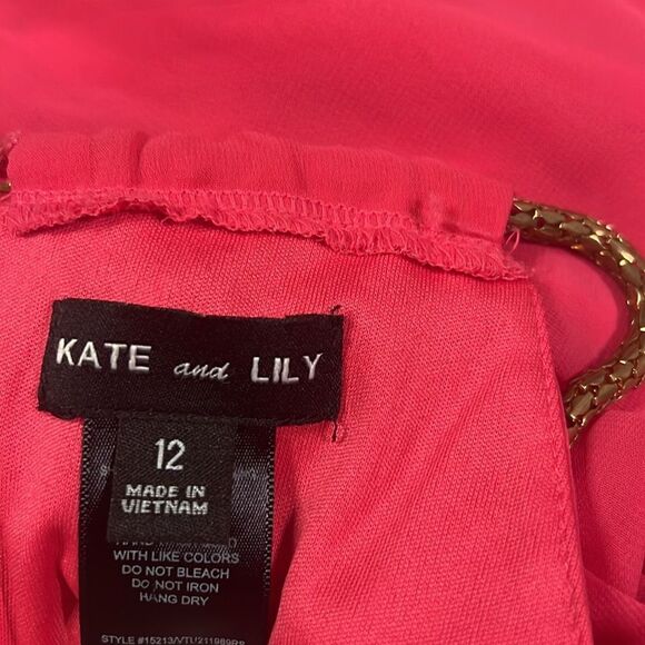 Sheer Kate & Lily Color Block High/Low Dress w/ Gold Necklace Collar Size 12 - Picture 6 of 8